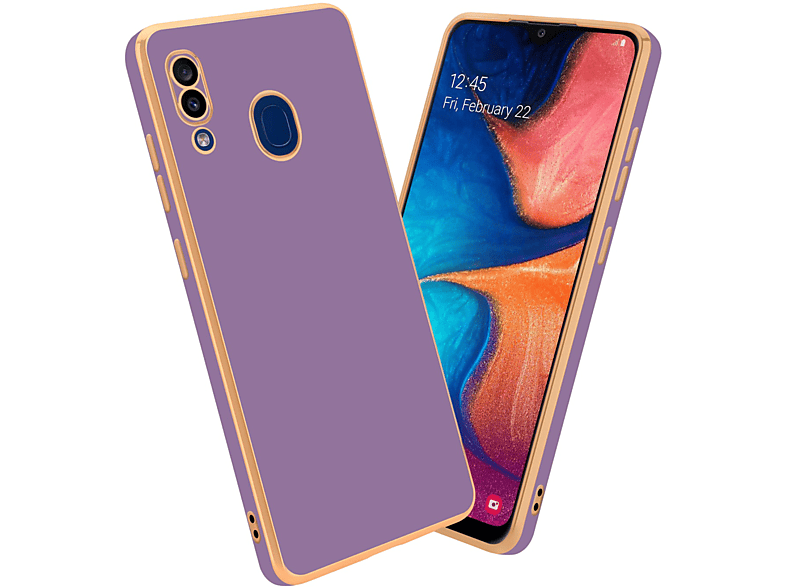 CADORABO Handyhülle mit Kameraschutz, Backcover, Samsung, Galaxy A20 / A30 / M10s, Glossy Lila - Gold