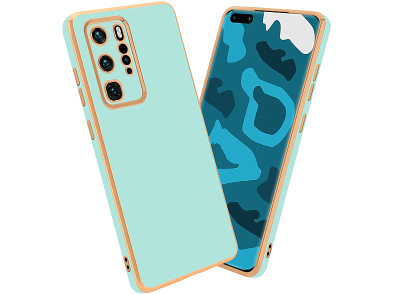 CADORABO Handyhülle PRO+, Backcover, mit - Gold P40 Grün Mint Glossy Kameraschutz, P40 PRO / Huawei