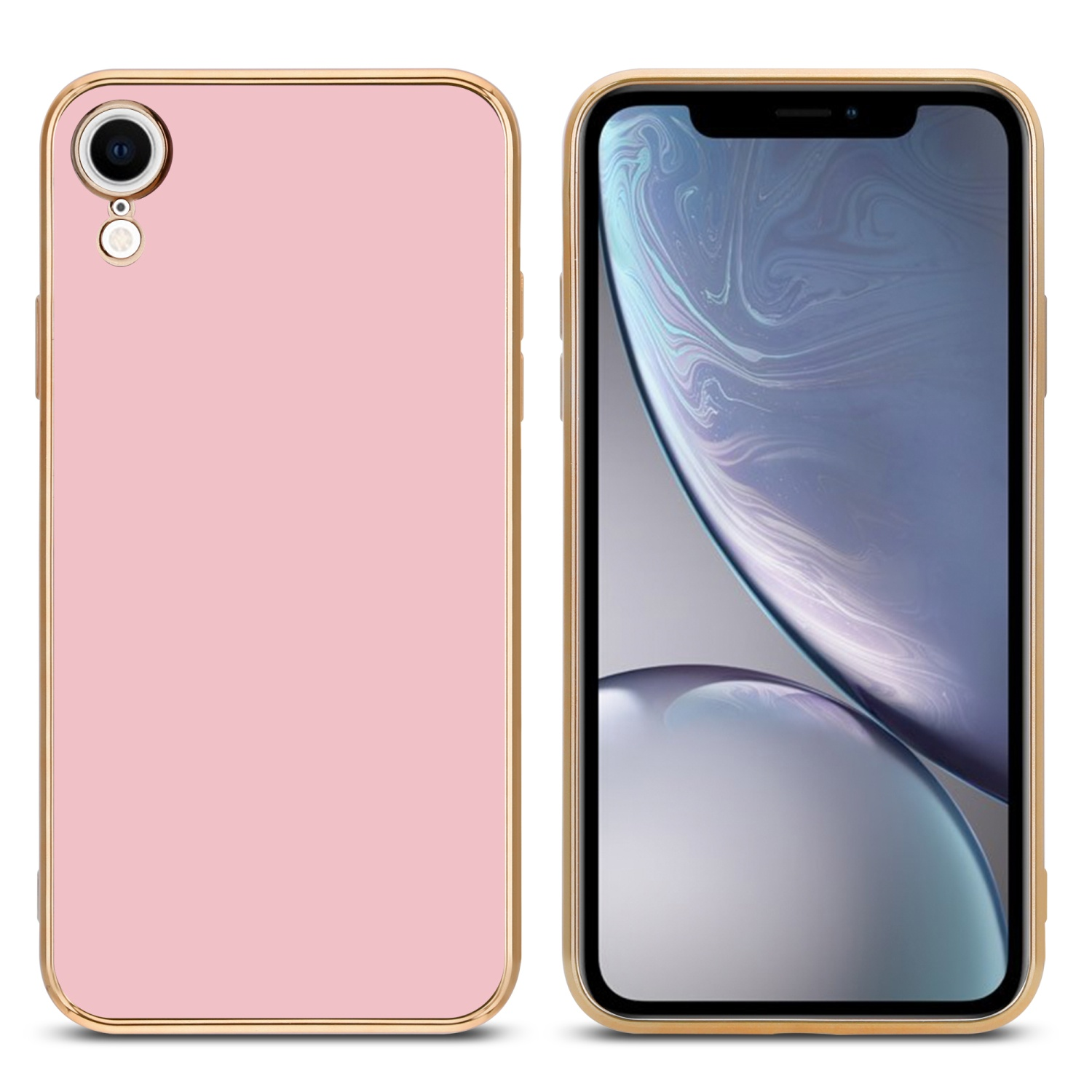 Backcover, Rosa Apple, Kameraschutz, - Glossy CADORABO Handyhülle iPhone mit Gold XR,