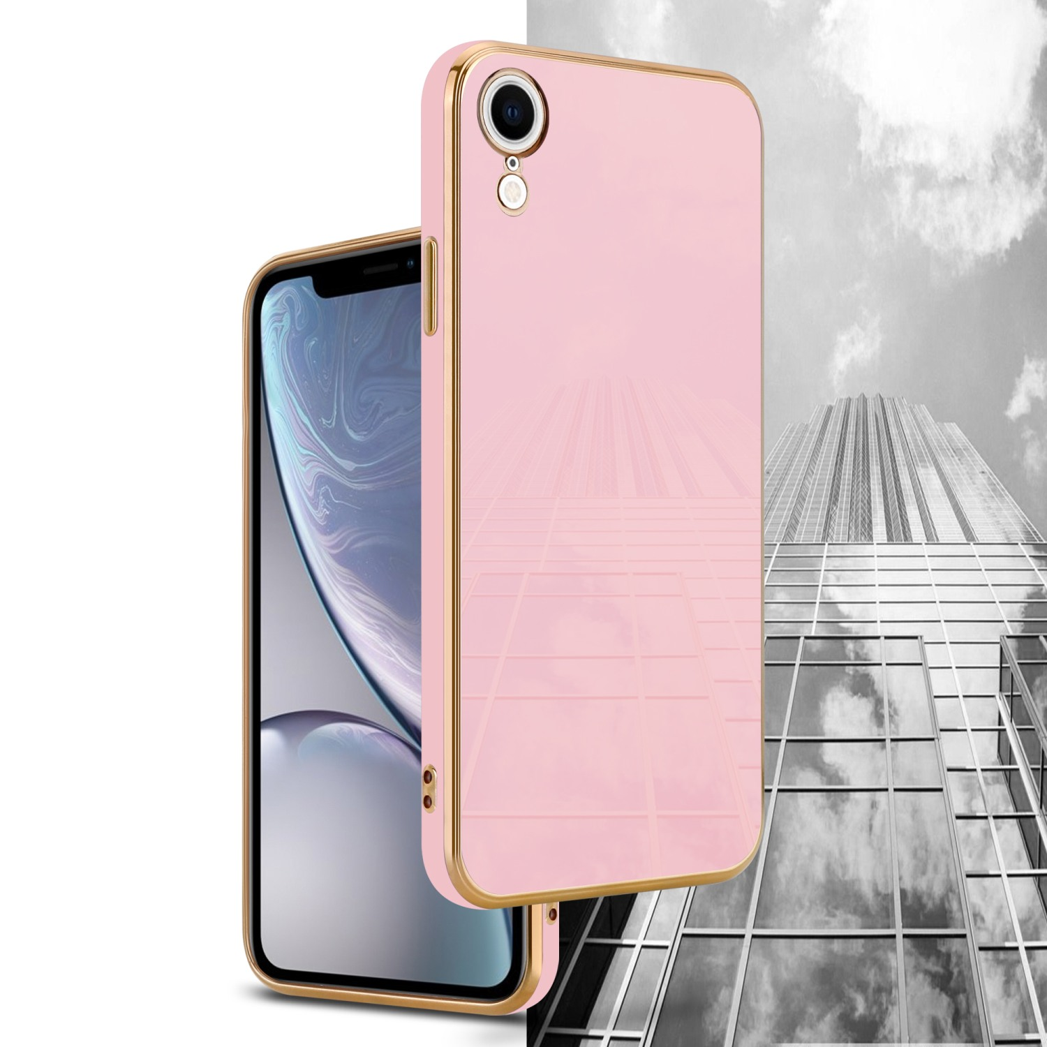 CADORABO Handyhülle mit Rosa iPhone Gold XR, Apple, Backcover, - Glossy Kameraschutz