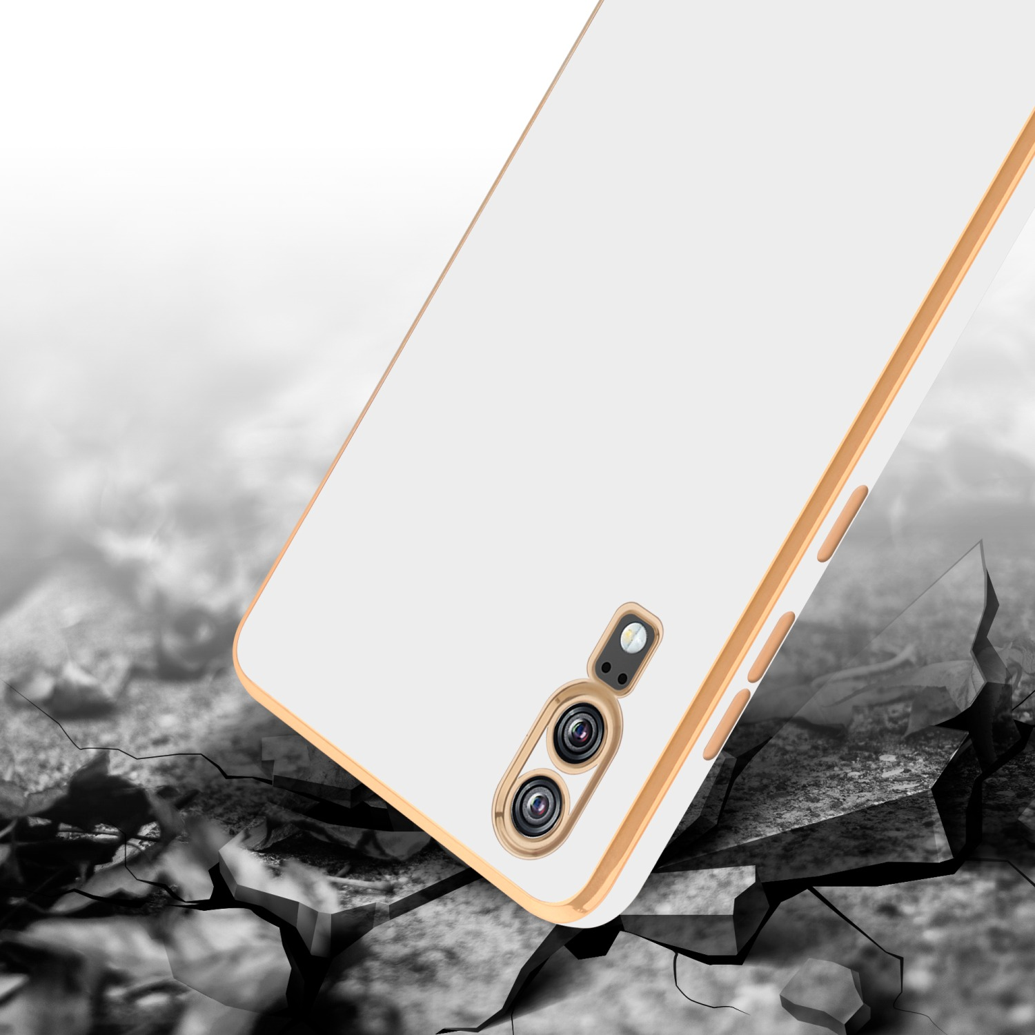 Gold Glossy Weiß Backcover, mit Huawei, CADORABO Handyhülle Kameraschutz, P20, -