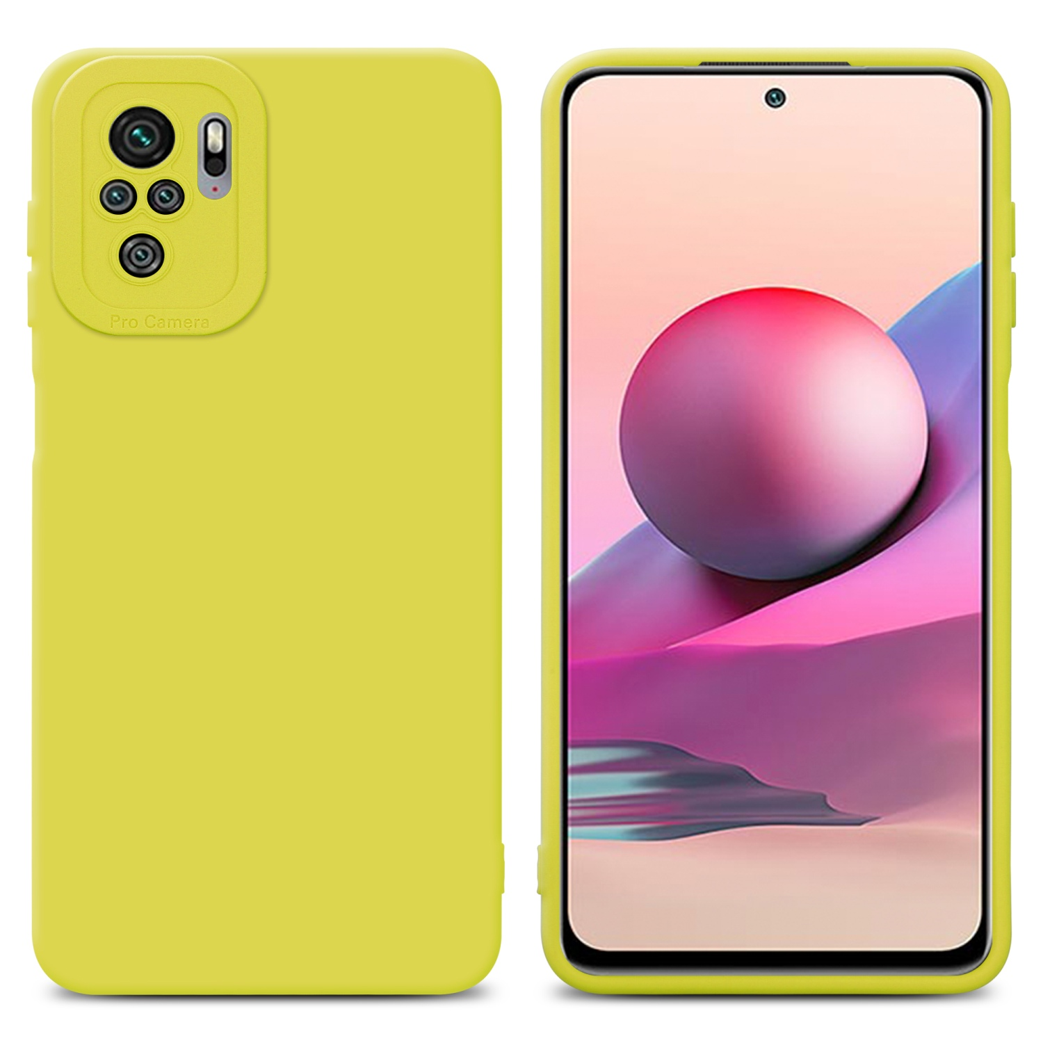 Una custodia per telefono con un telefono che mostra un display, tenuta in mano.