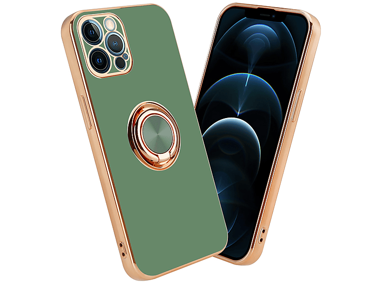 magnetischer mit Hülle - iPhone Backcover, Kameraschutz Grün PRO, Autohalterung, Hell Glossy Apple, CADORABO Gold 12 und