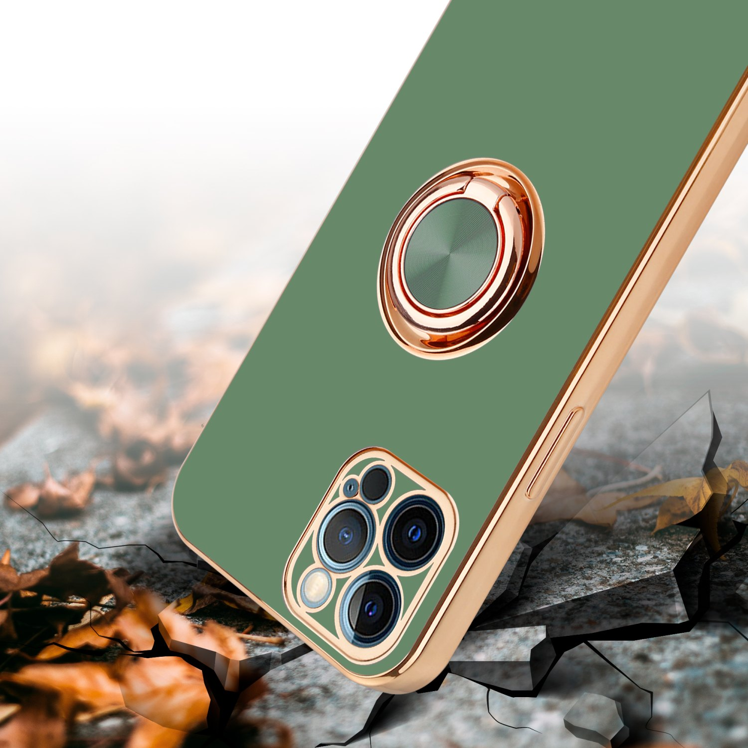 CADORABO Hülle Kameraschutz MAX, Gold Hell 12 Backcover, Grün iPhone Autohalterung, - PRO Apple, und mit magnetischer Glossy