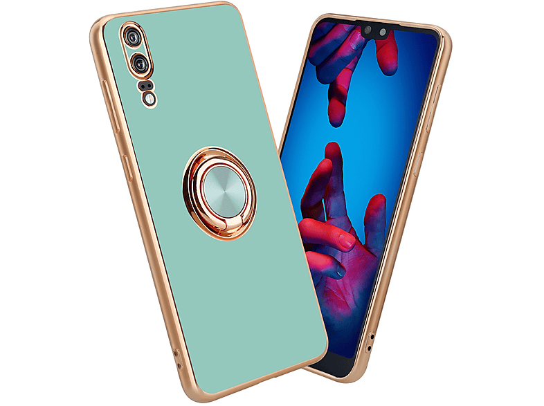 Kameraschutz - magnetischer Glossy CADORABO Backcover, Türkis Huawei, Autohalterung, und Gold Hülle mit P20,