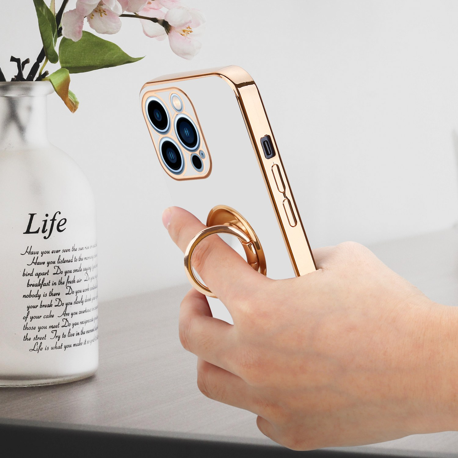 PRO mit und 13 - magnetischer Glossy Hülle iPhone Apple, Autohalterung, Weiß MAX, Kameraschutz Gold Backcover, CADORABO
