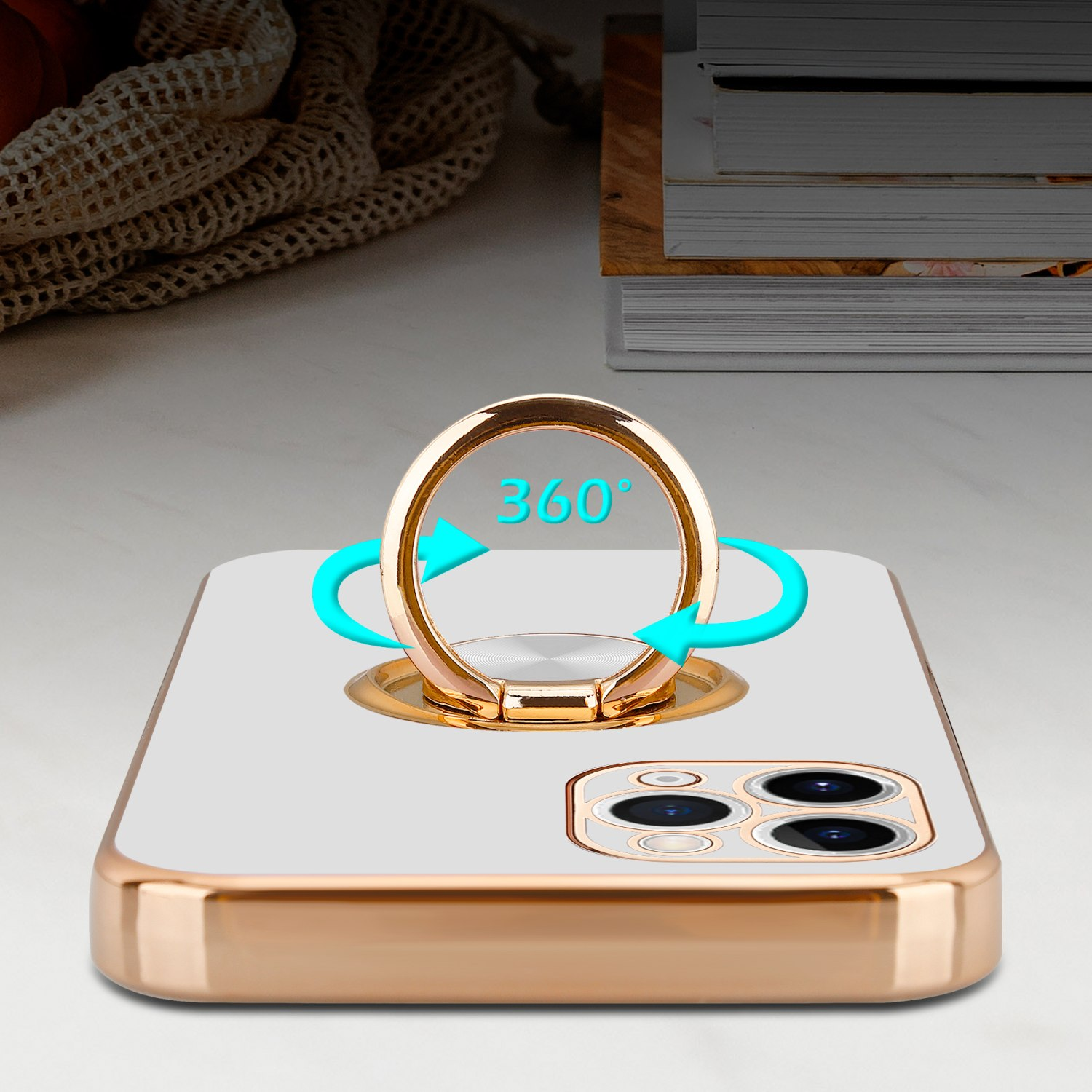 Weiß CADORABO Glossy Kameraschutz - Backcover, 11 und mit magnetischer Autohalterung, PRO, iPhone Gold Hülle Apple,