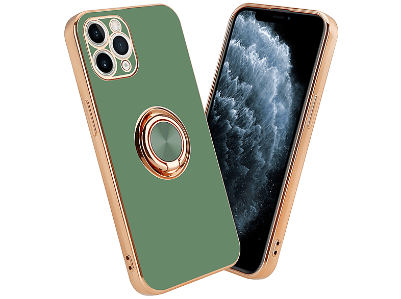 CADORABO Hülle mit Kameraschutz und magnetischer Autohalterung, Backcover, Apple, iPhone 11 PRO MAX, Glossy Hell Grün - Gold