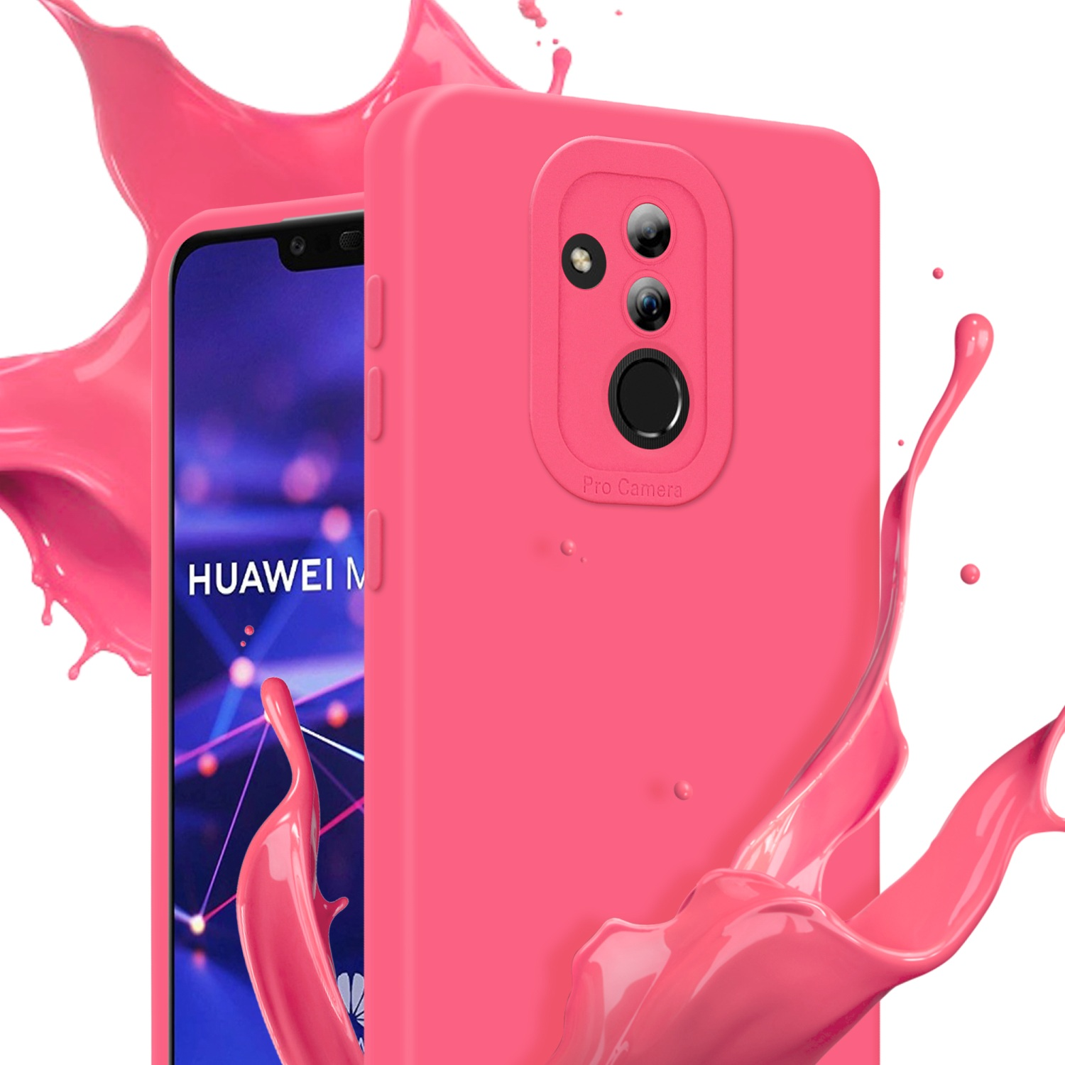 Custodia per telefono rosa con telefono e splash.