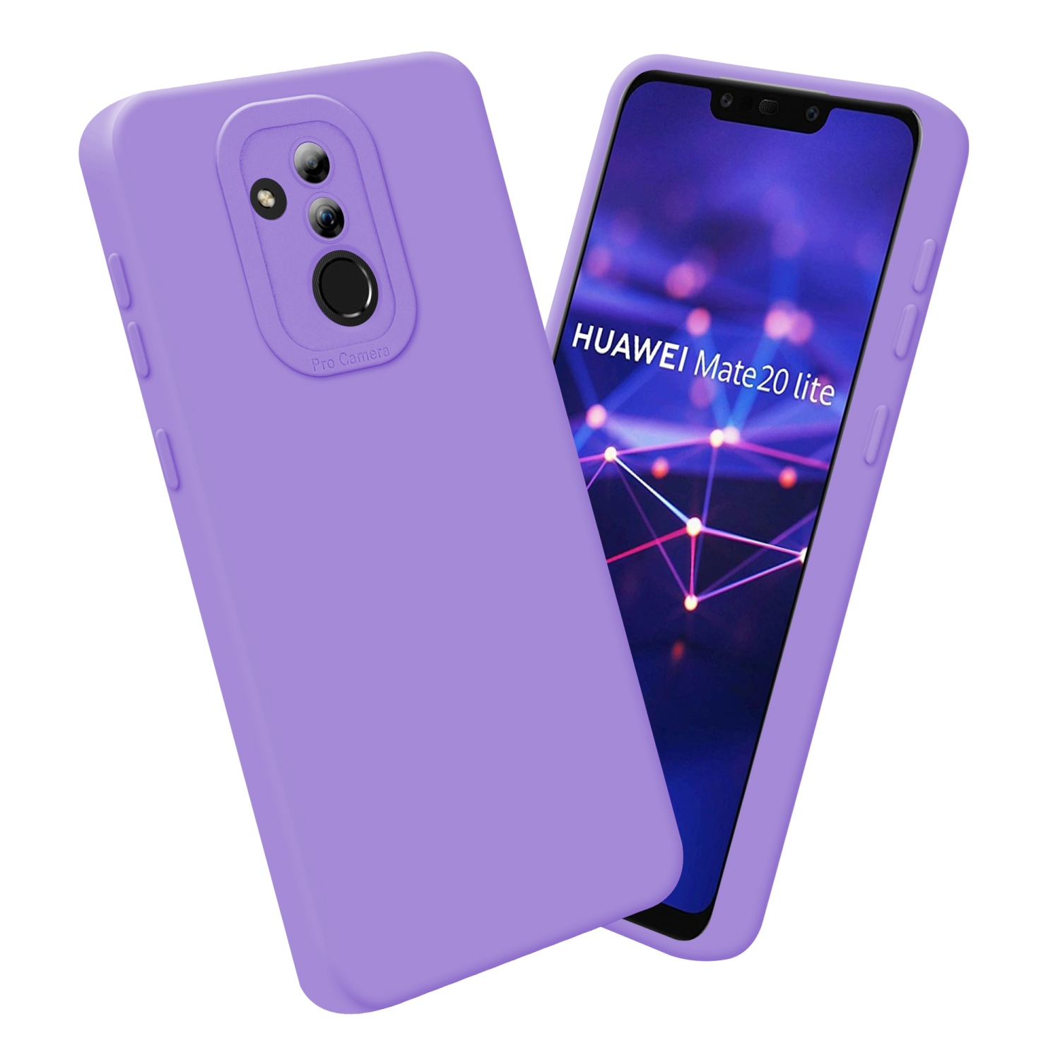 Due custodie per telefono viola, una con il telefono dentro, l'altra vuota.