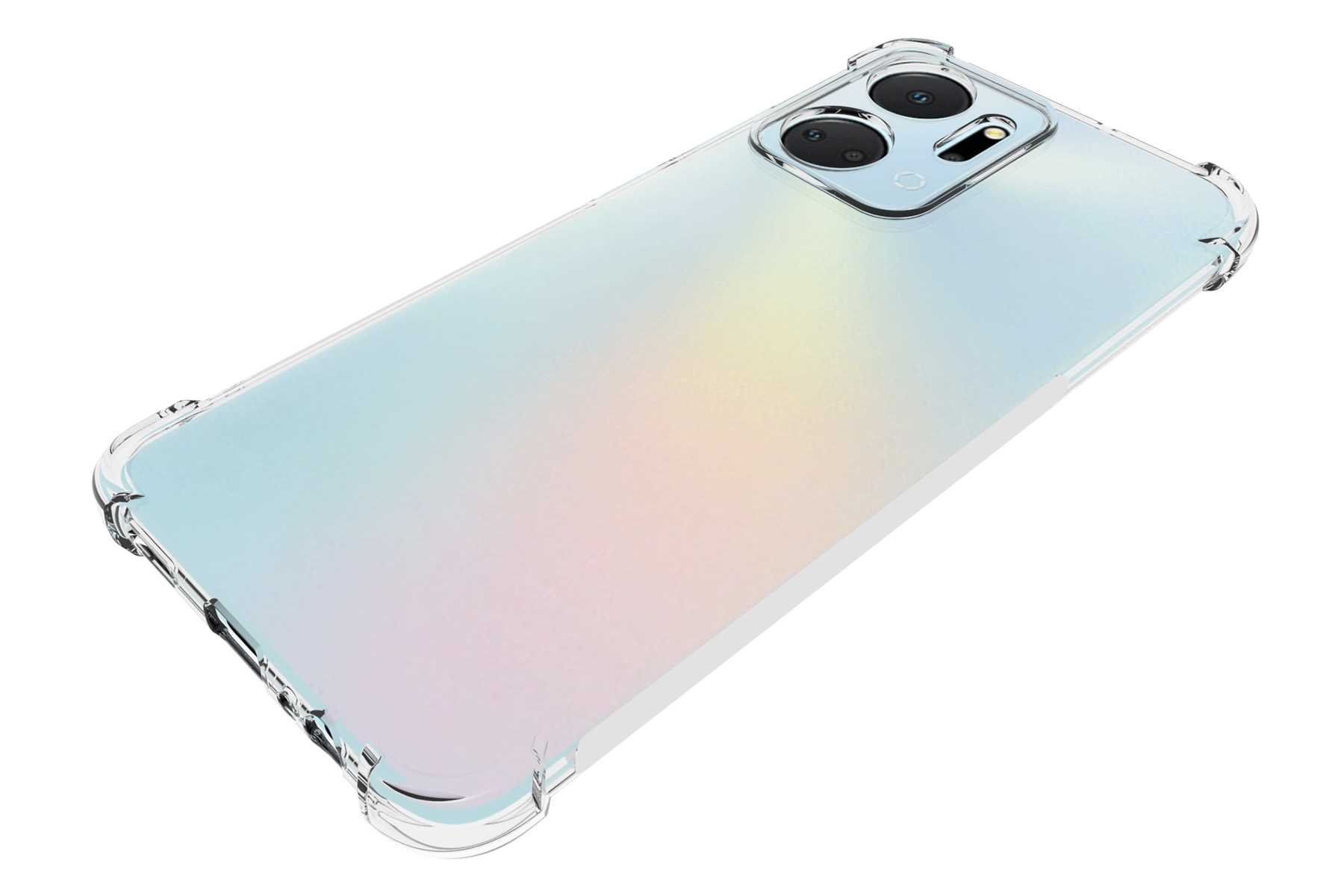 Eine transparente Handyhülle mit Gradienteneffekt. Die Hülle hat einen leichten Regenbogenfarbton.