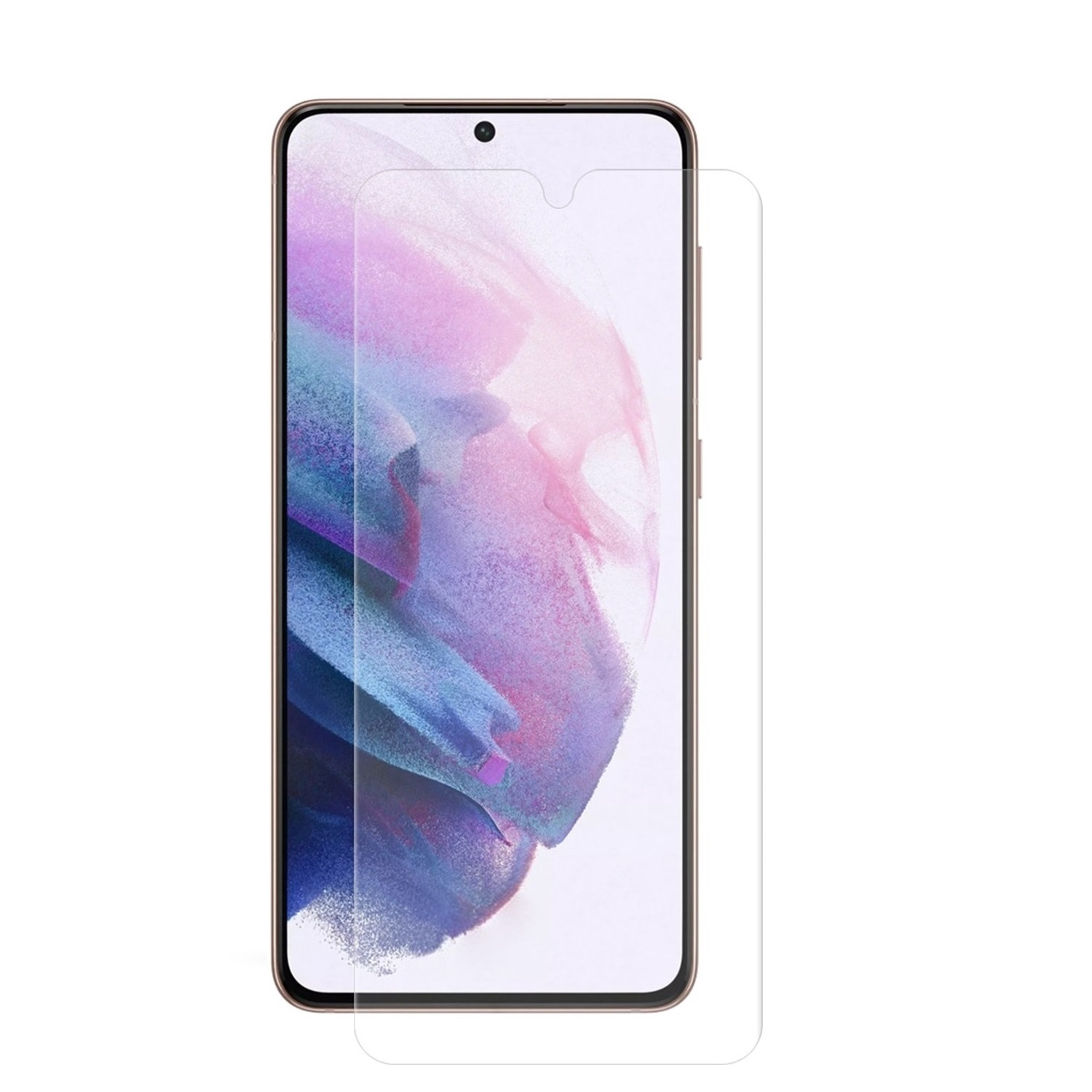 Eine Displayschutzfolie aus Glas auf einem Telefonbildschirm. Das Telefon ist eingeschaltet.