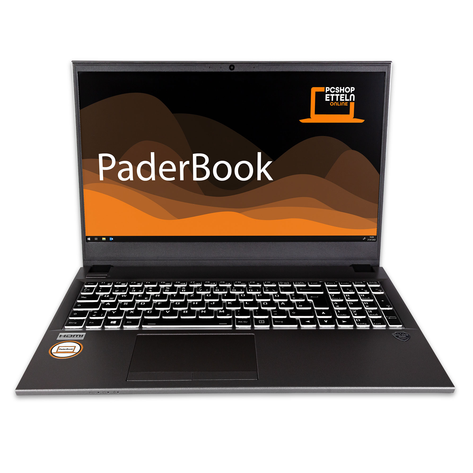 PADERBOOK GB i55, fertig RAM, Display, und aktiviert, Notebook 2000 GB Zoll installiert Silber Basic SSD, 8 mit Metallic 15,6