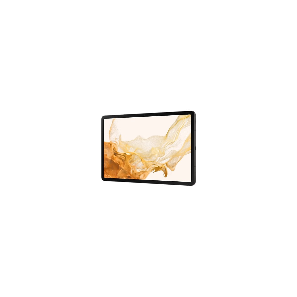 Tablet auf weißem Hintergrund, das gold-braune abstrakte Kunst zeigt.