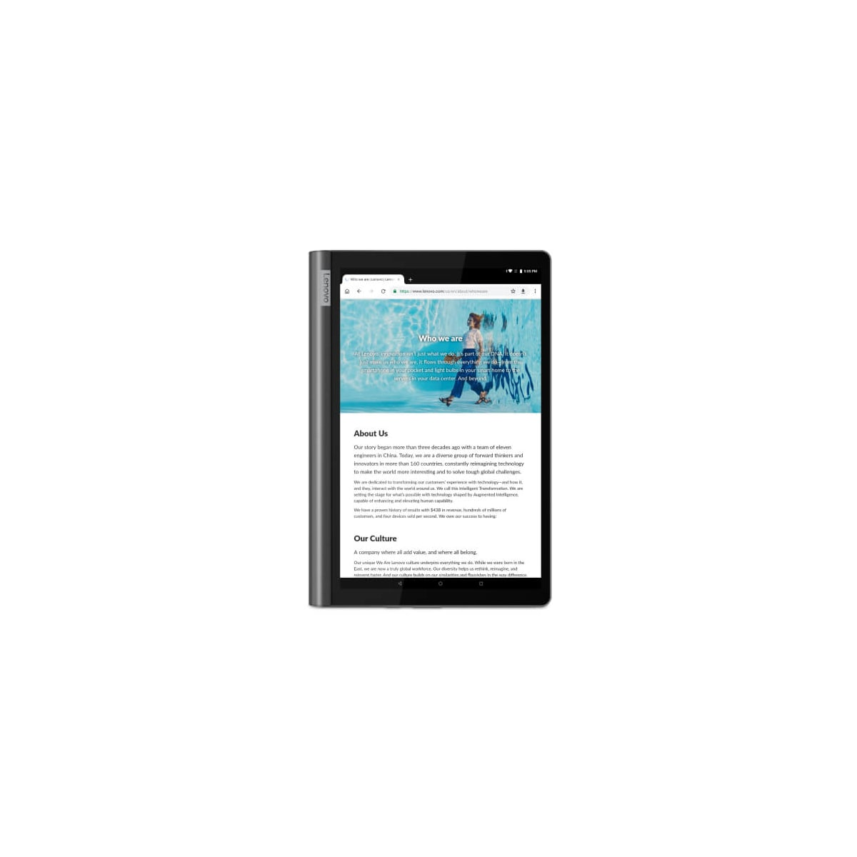 Tablet mit Website-Anzeige, in einem Gehäuse geöffnet. Das Tablet ist schwarz mit silbernem Rahmen.