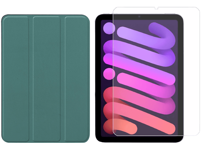 LOBWERK 2in1 Set (Schutzhülle + Schutzglas) Case Bookcover für Apple IPad Mini 6 2021 8.3 Zoll Kunstleder, Grün