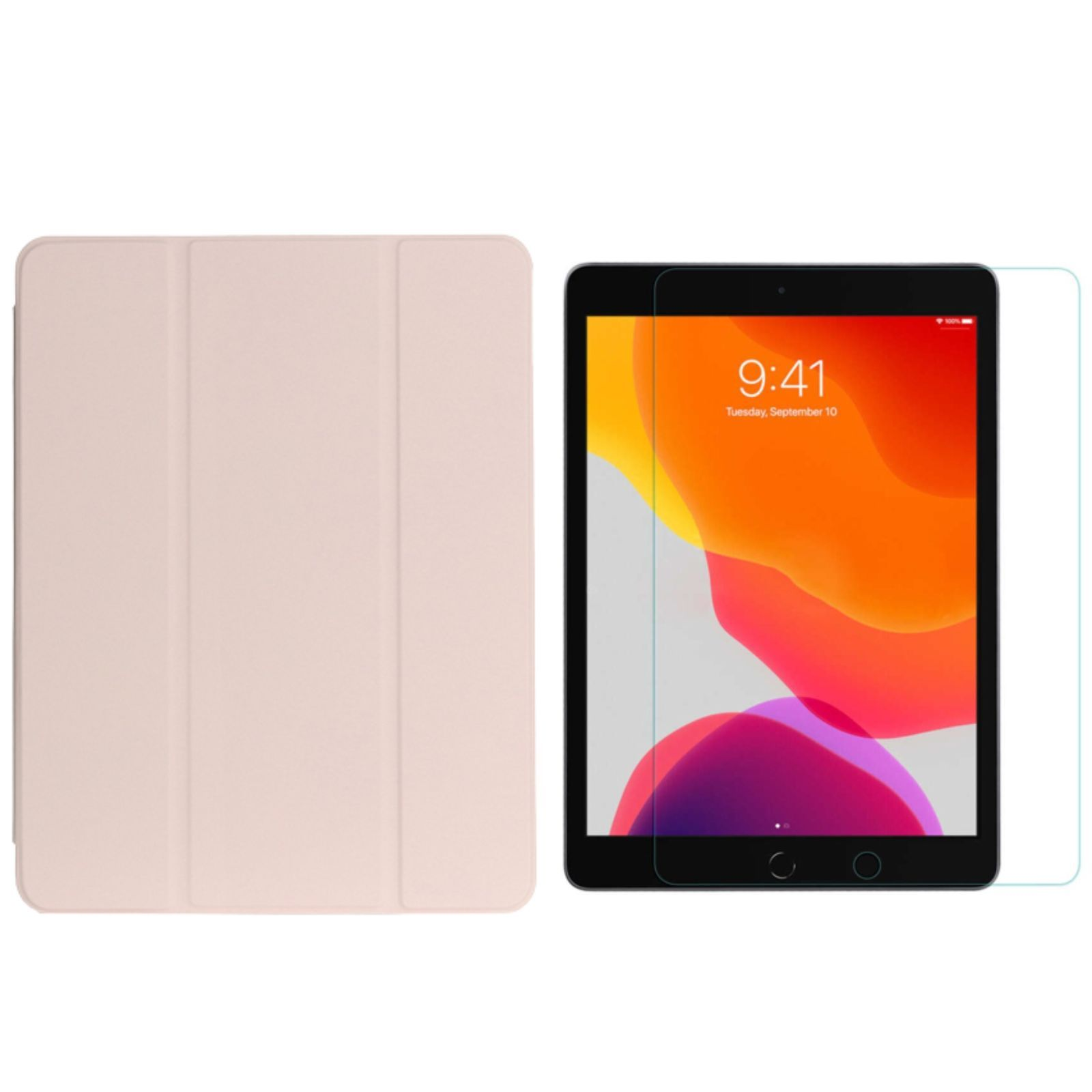 LOBWERK 2in1 Set (Schutzhülle Zoll Bookcover 10.2 für Ipad + Air Kunststoff, Pro Case Schutzglas) Rosa iPad 10.5 Apple 3 Pro