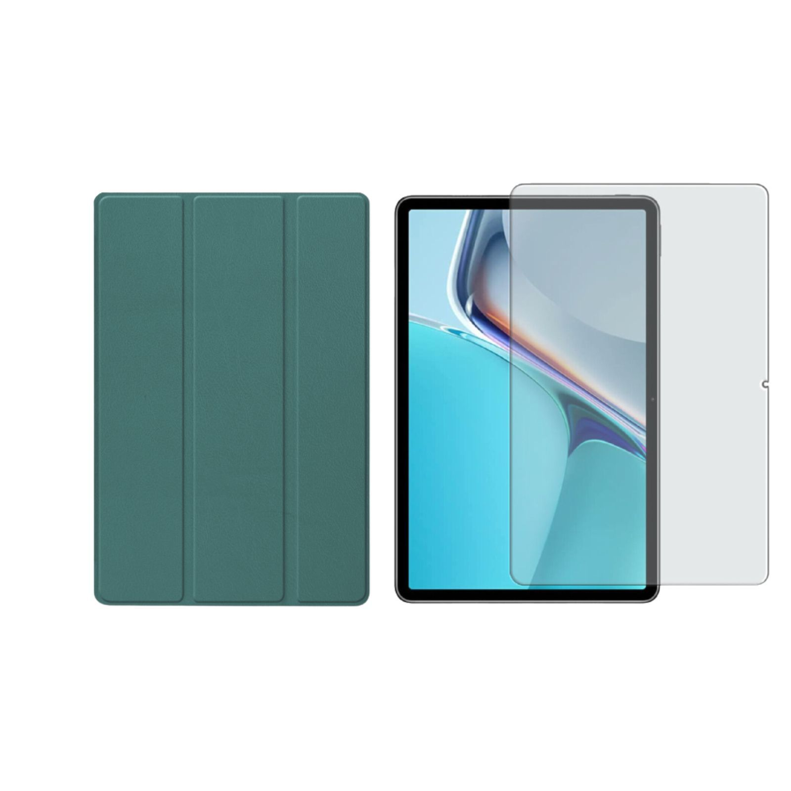 LOBWERK 2in1 Set (Schutzhülle + Zoll Schutzglas) Huawei MatePad für 11 Case 11 2021 Kunstleder, Grün Bookcover