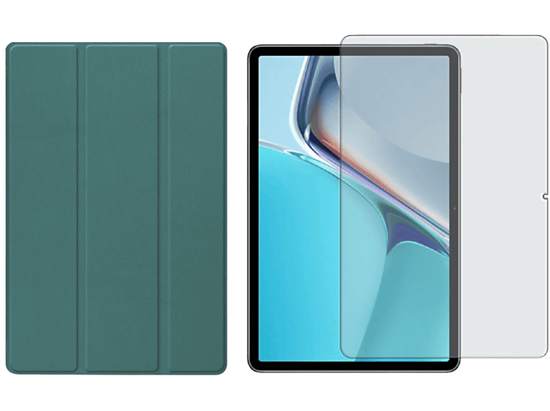 LOBWERK 2in1 Set (Schutzhülle + Schutzglas) Case Bookcover für Huawei MatePad 11 2021 11 Zoll Kunstleder, Grün