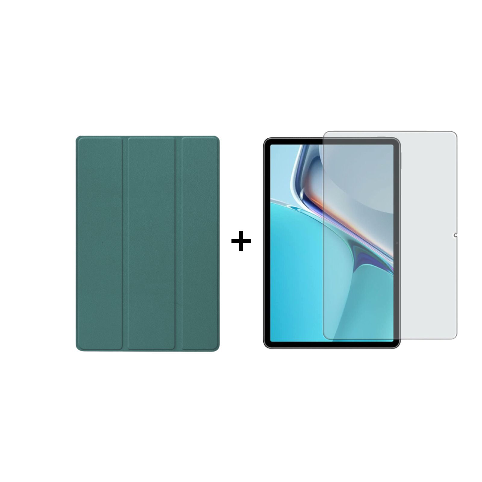 LOBWERK 2in1 Set (Schutzhülle + Zoll Schutzglas) Huawei MatePad für 11 Case 11 2021 Kunstleder, Grün Bookcover