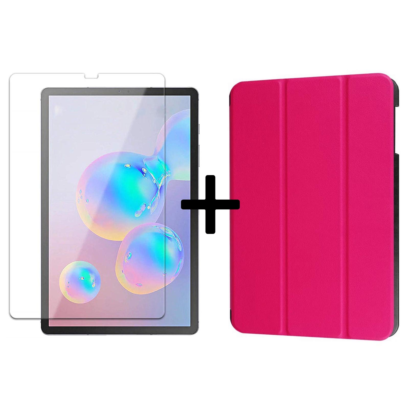 LOBWERK 2in1 SM-T860 10.5 Samsung Bookcover Set Kunstleder, Pink SM-T865 für + Case (Schutzhülle S6 Galaxy Tab Schutzglas)
