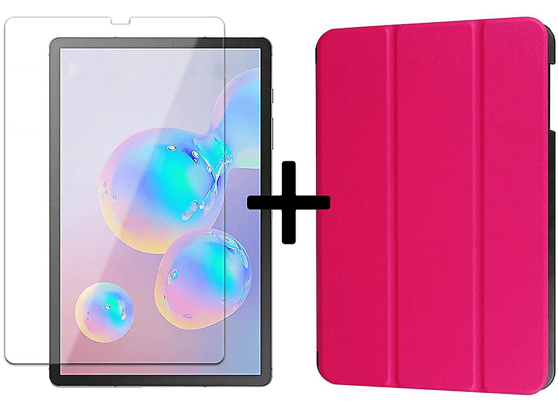 LOBWERK 2in1 Set (Schutzhülle + Schutzglas) Case Bookcover für Samsung Galaxy Tab S6 10.5 SM-T860 SM-T865 Kunstleder, Pink