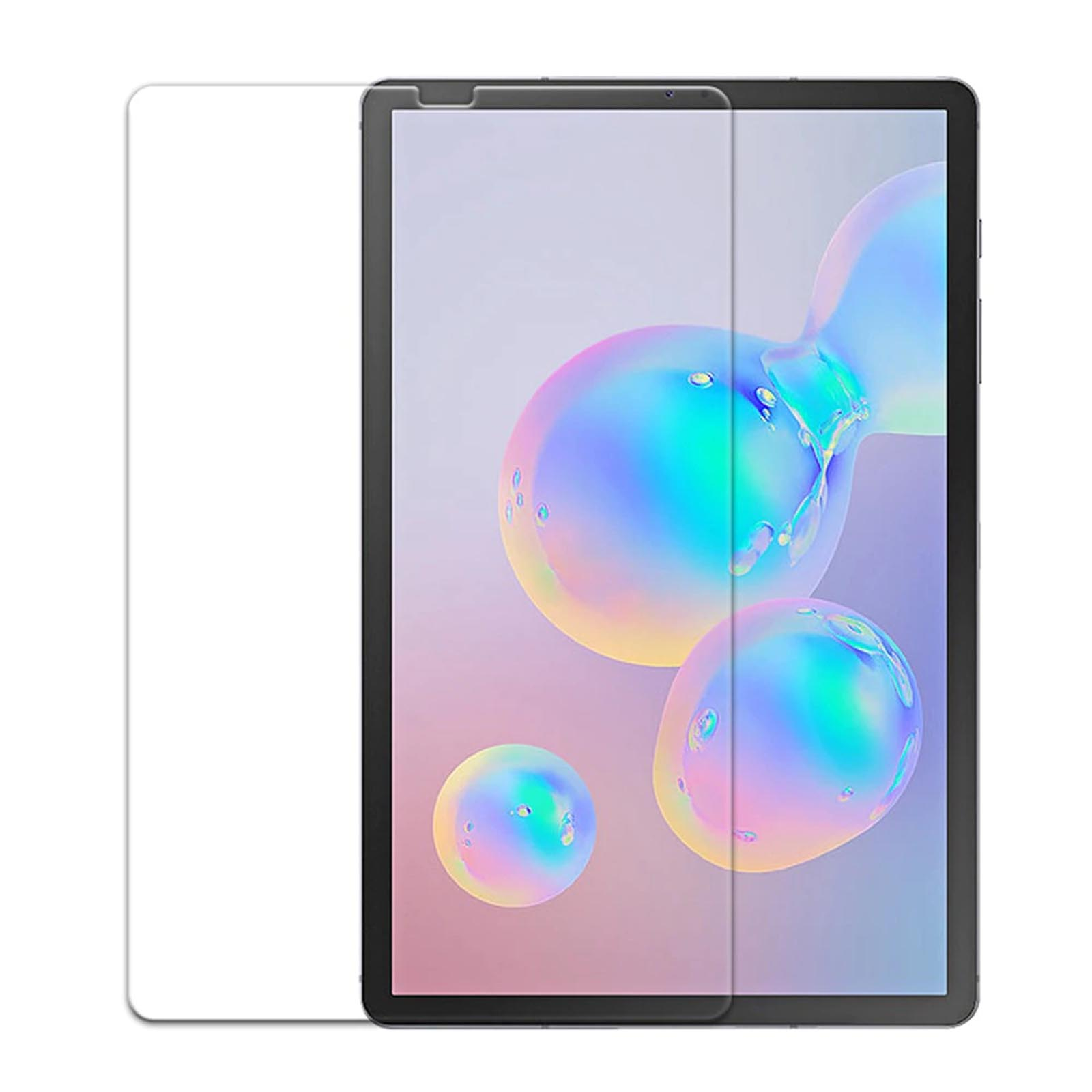 Tablet mit aufgebrachter Displayschutzfolie, zeigt einen farbenfrohen Hintergrund.