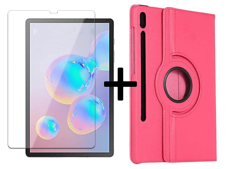 LOBWERK 2in1 Set (Schutzhülle + Schutzglas) Case Bookcover für Samsung Galaxy Tab S6 10.5 SM-T860 SM-T865 Kunstleder, Pink
