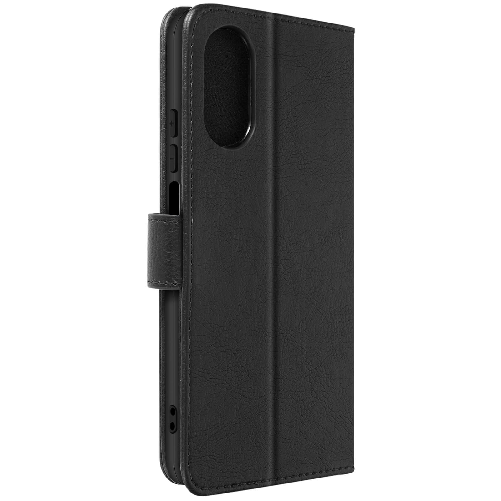 Coque de téléphone noire, fermée. La coque est sur fond blanc.