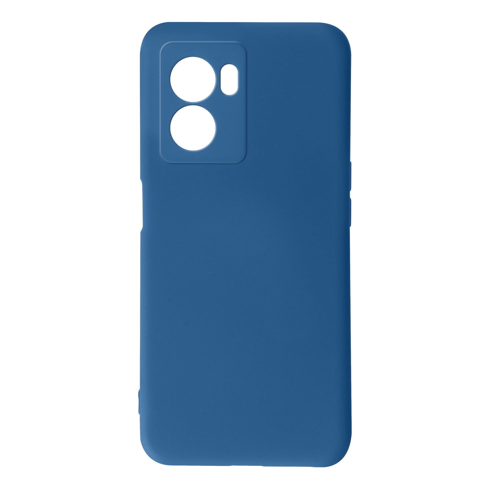 Custodia per telefono blu. Ha due fotocamere sul retro.