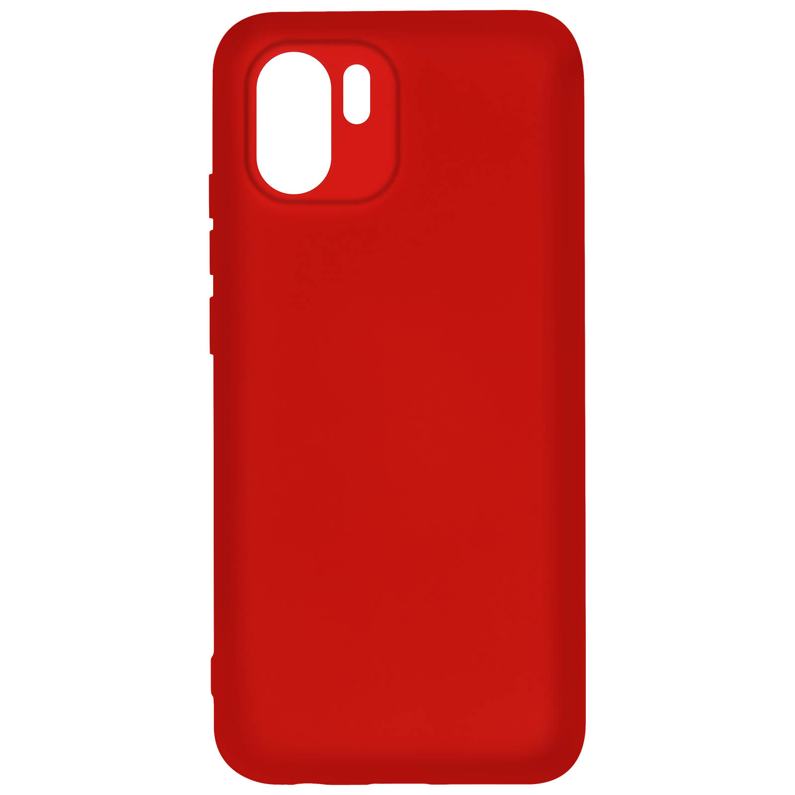 Custodia rossa per telefono. Fori per fotocamera e pulsanti laterali. Design a tinta unita.