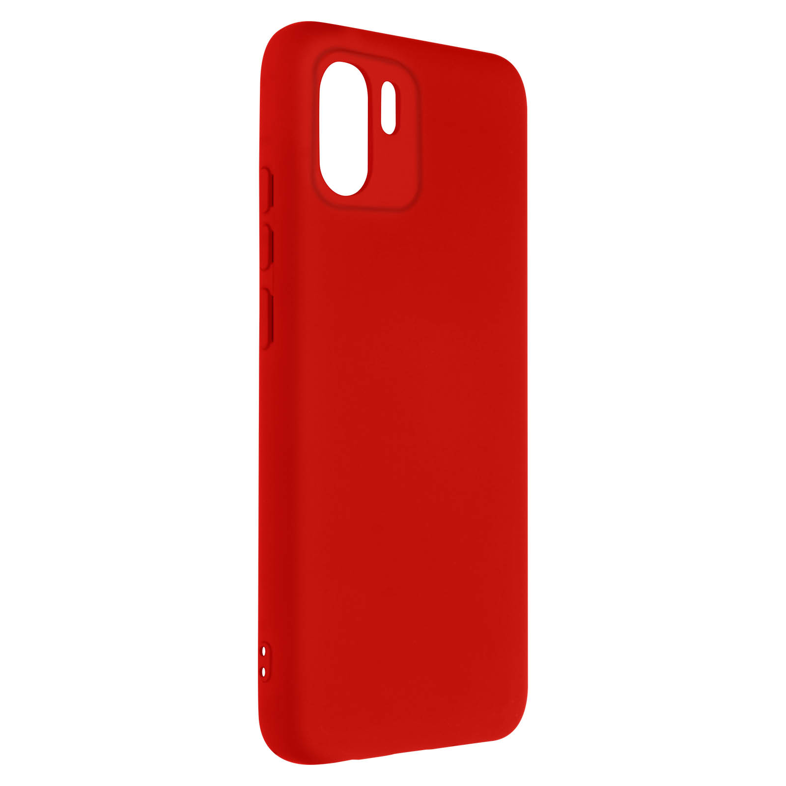 Custodia per telefono rossa. Lo spazio per la fotocamera e i pulsanti sono visibili.
