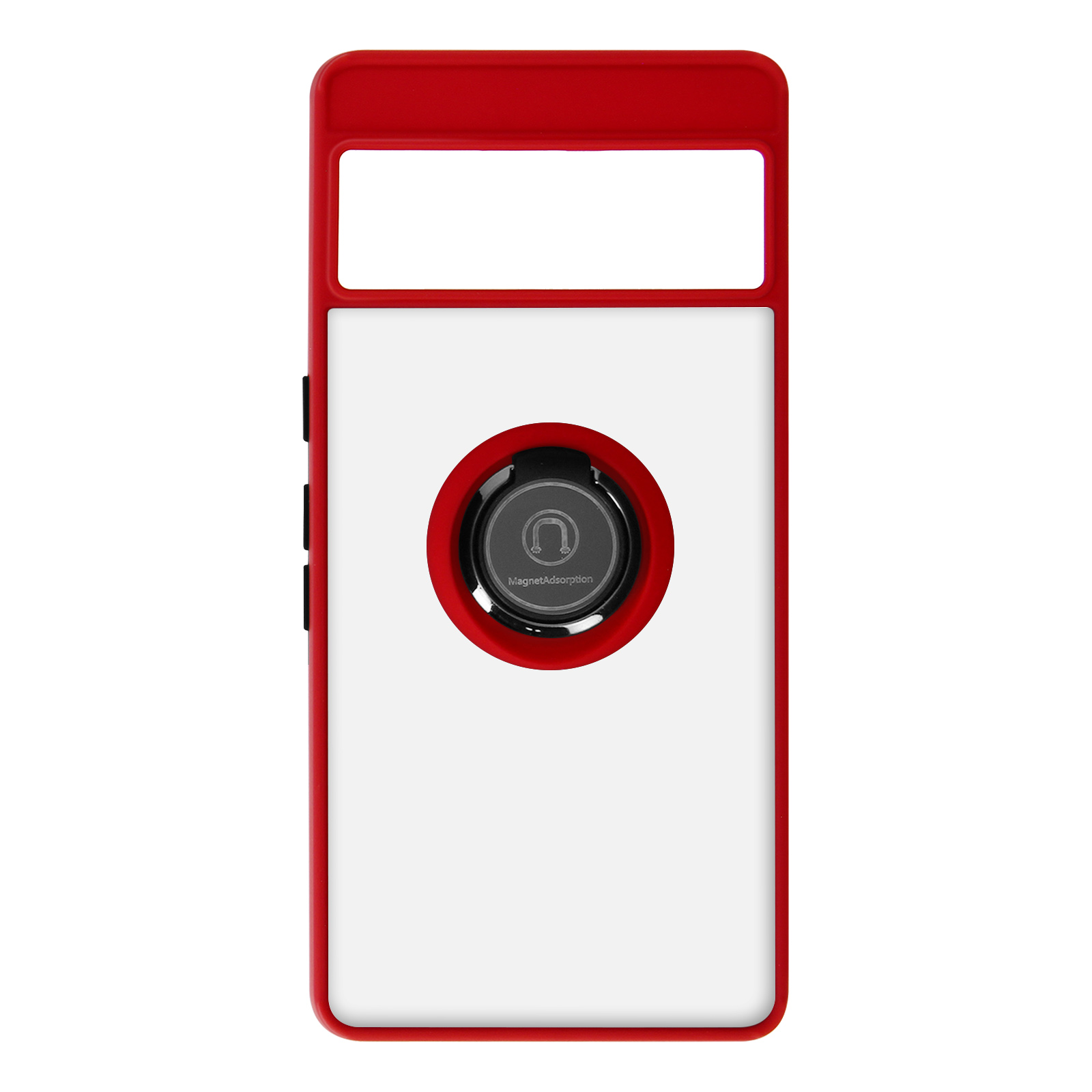 Coque rouge et blanche avec anneau magnétique. Découpe rectangulaire pour l'appareil photo.