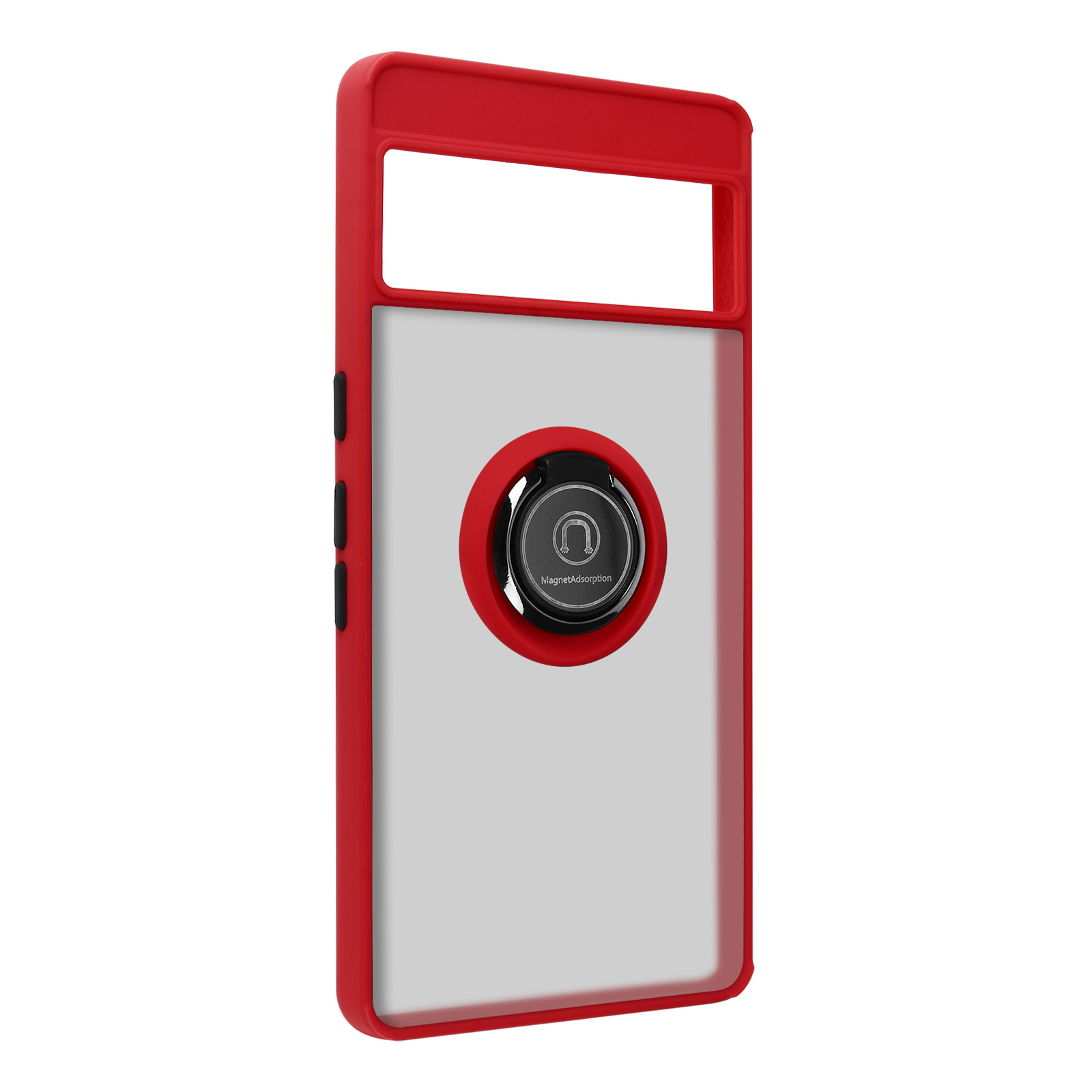 Rode telefoonhoes met een ringhouder. Telefoonhoes met een rood frame en een ring om vast te houden.