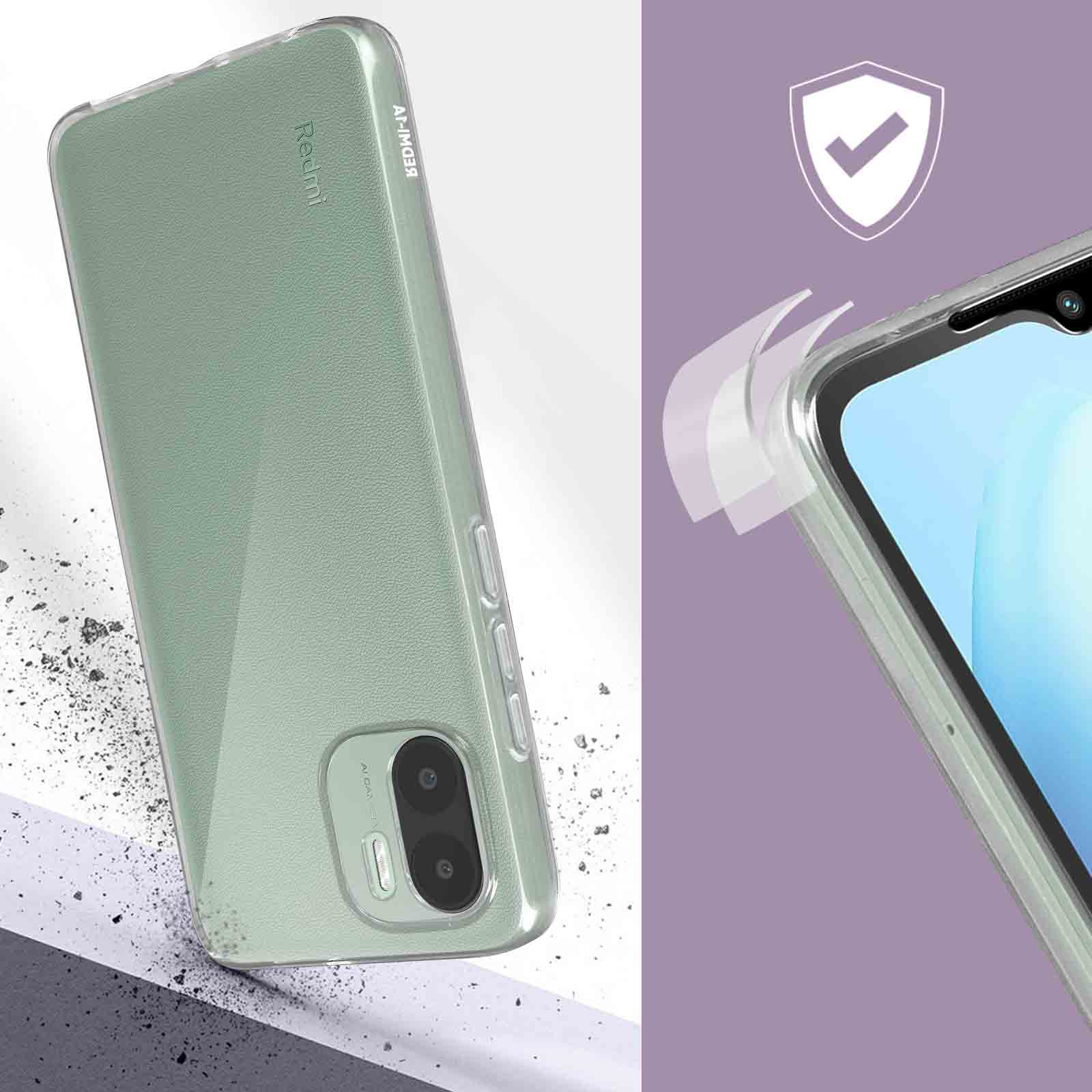 Grüne Handyhülle, klar und transparent. Ein Telefon fällt mit Hülle zu Boden.