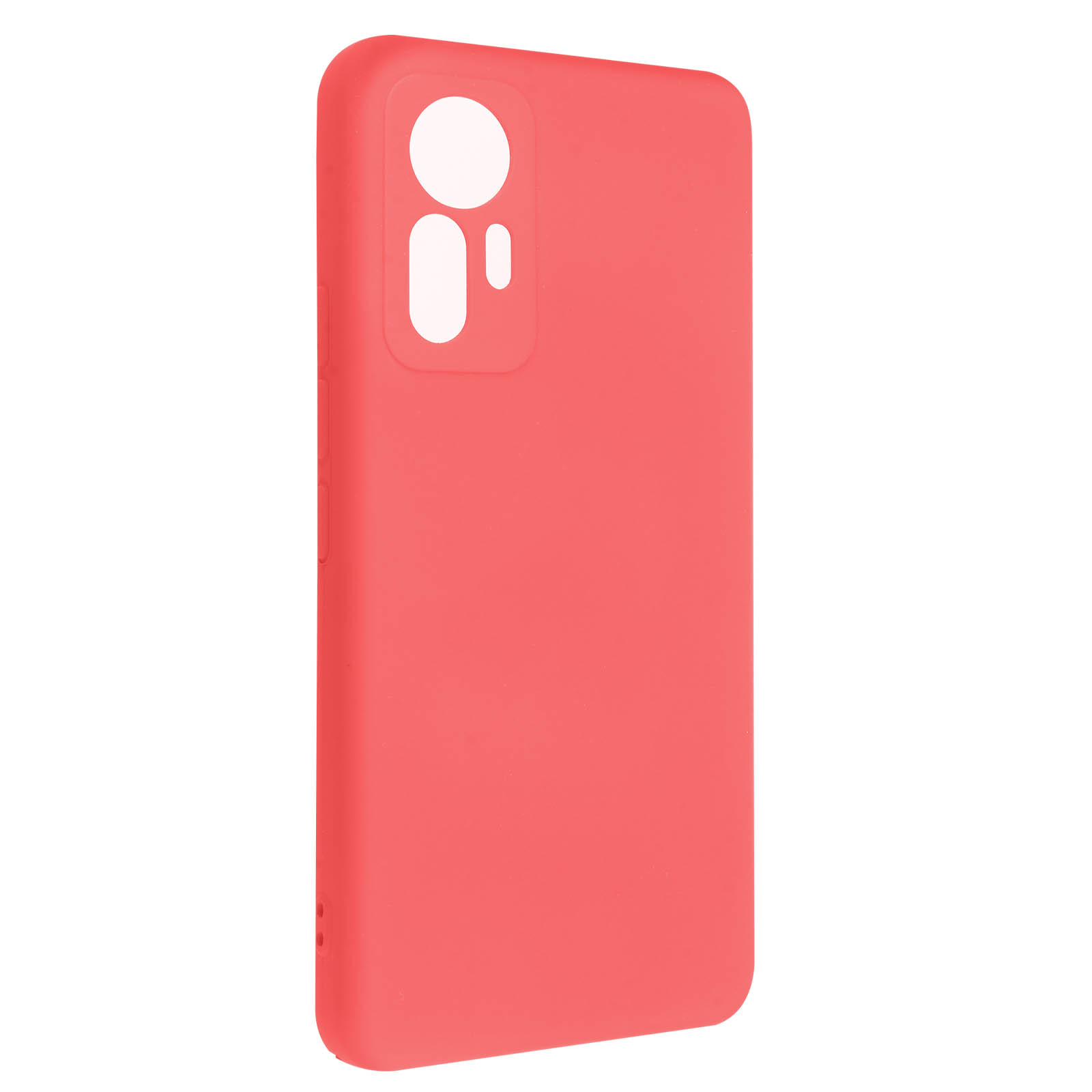 Custodia per telefono rossa con aperture per fotocamera e pulsanti.