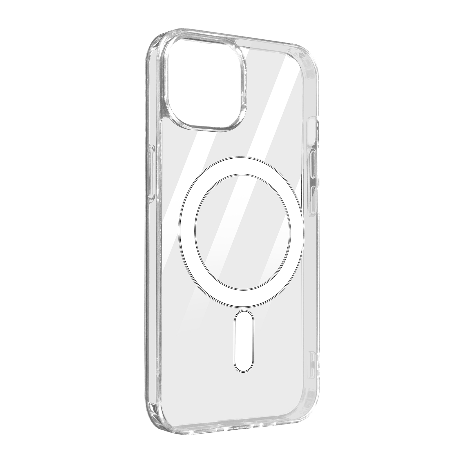 Custodia trasparente con anello magnetico. L'anello ha un cerchio.