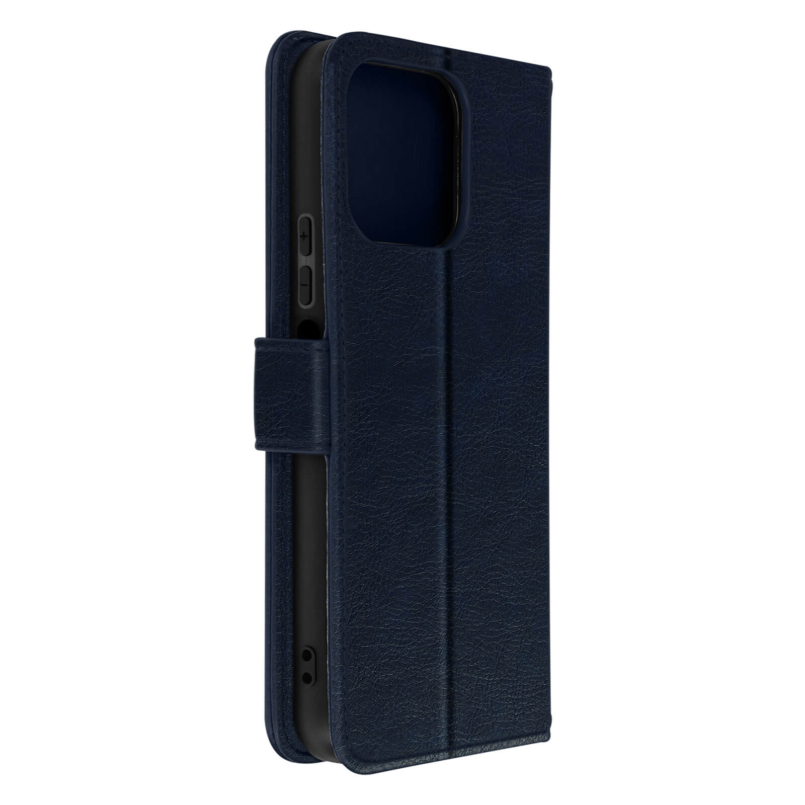 Dunkelblaue Handyhülle, Brieftaschenstil.