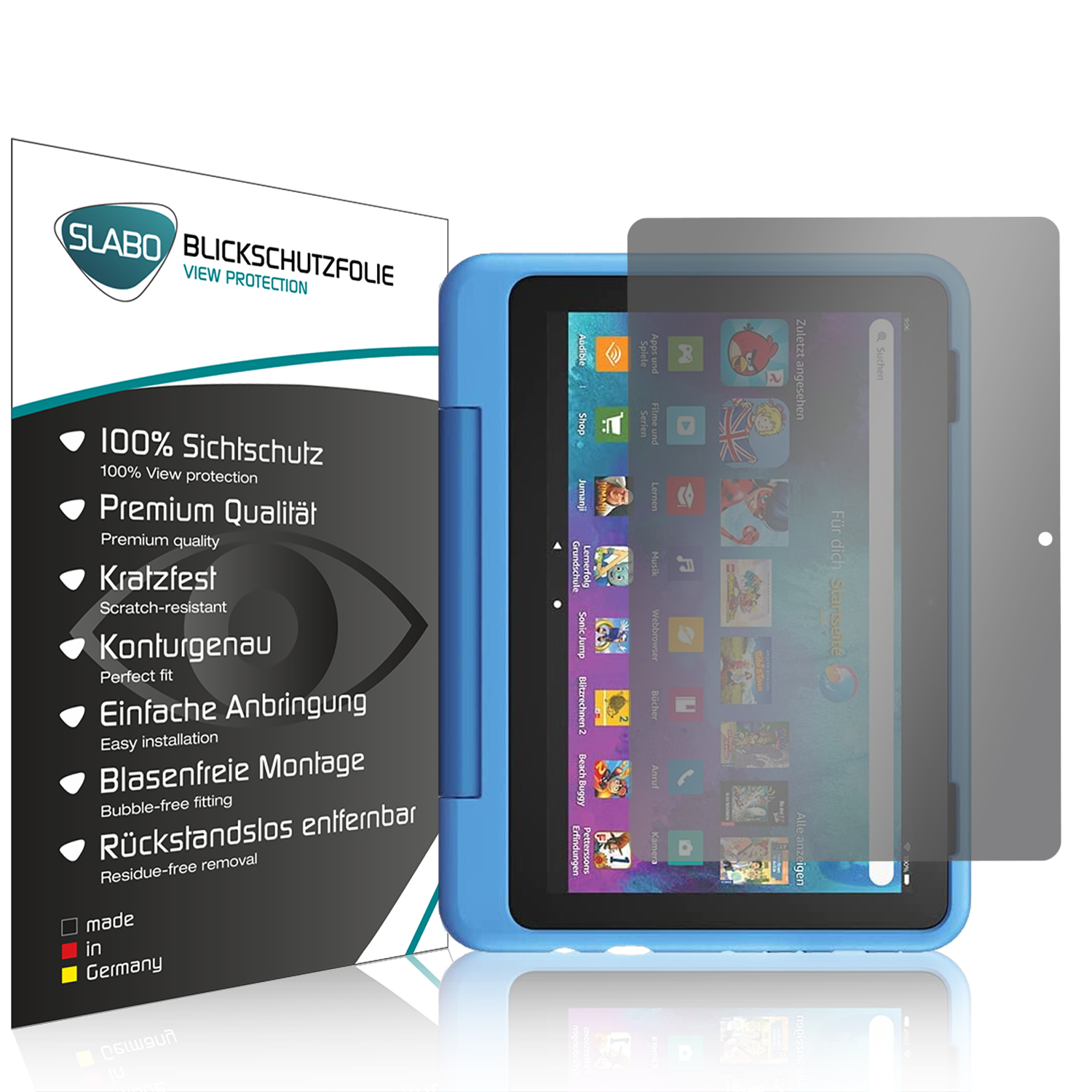 Blickschutz Protection Pro SLABO (2022)) Displayschutz(für Amazon 8 360° View Tablet Kids Schwarz Fire
