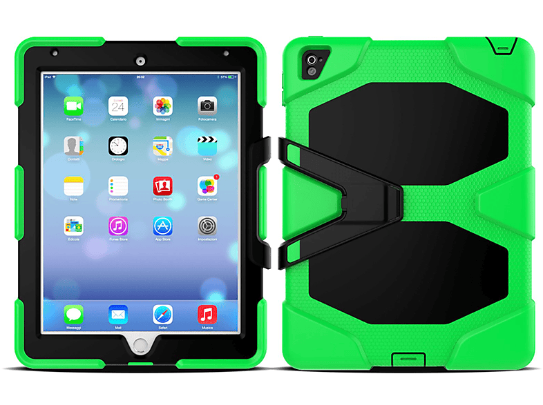 Kunststoff, Zoll Outdoor Apple 2017 iPad 9.7 3in1 für Case LOBWERK Grün Schutzhülle Bookcover