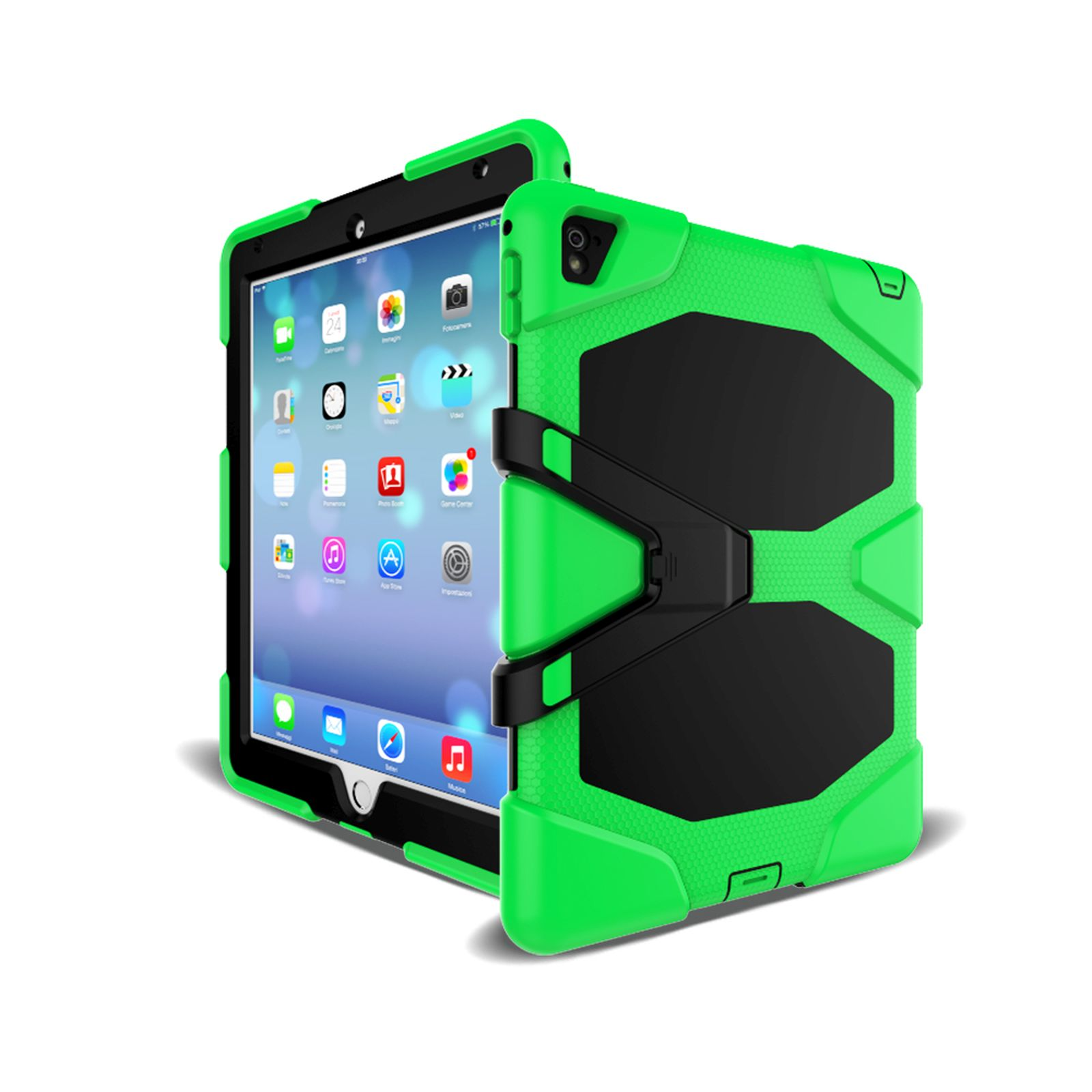 Kunststoff, Zoll Outdoor Apple 2017 iPad 9.7 3in1 für Case LOBWERK Grün Schutzhülle Bookcover
