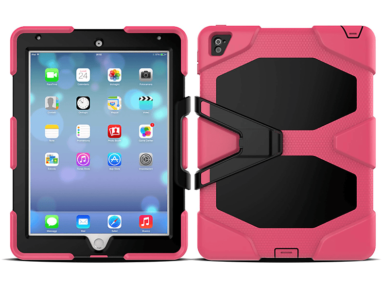 LOBWERK 3in1 Outdoor Schutzhülle Case Bookcover für Apple iPad 2017 9.7 Zoll Kunststoff, Pink