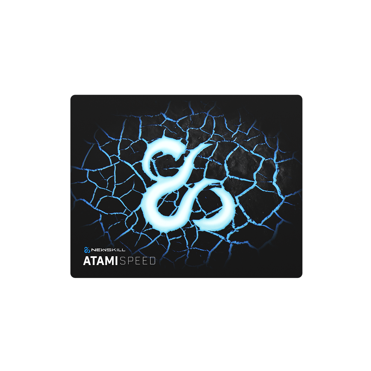 Czarna podkładka pod mysz z świecącym niebieskim wzorem.