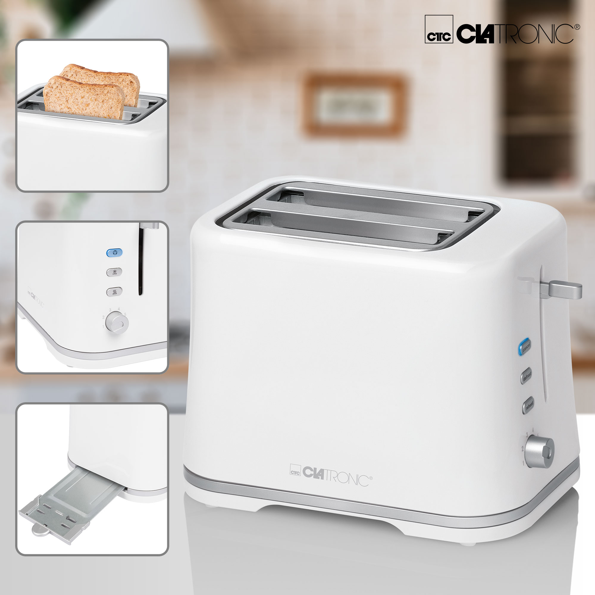 3554 Watt, CLATRONIC Toaster 2) Weiß (870 TA Schlitze: