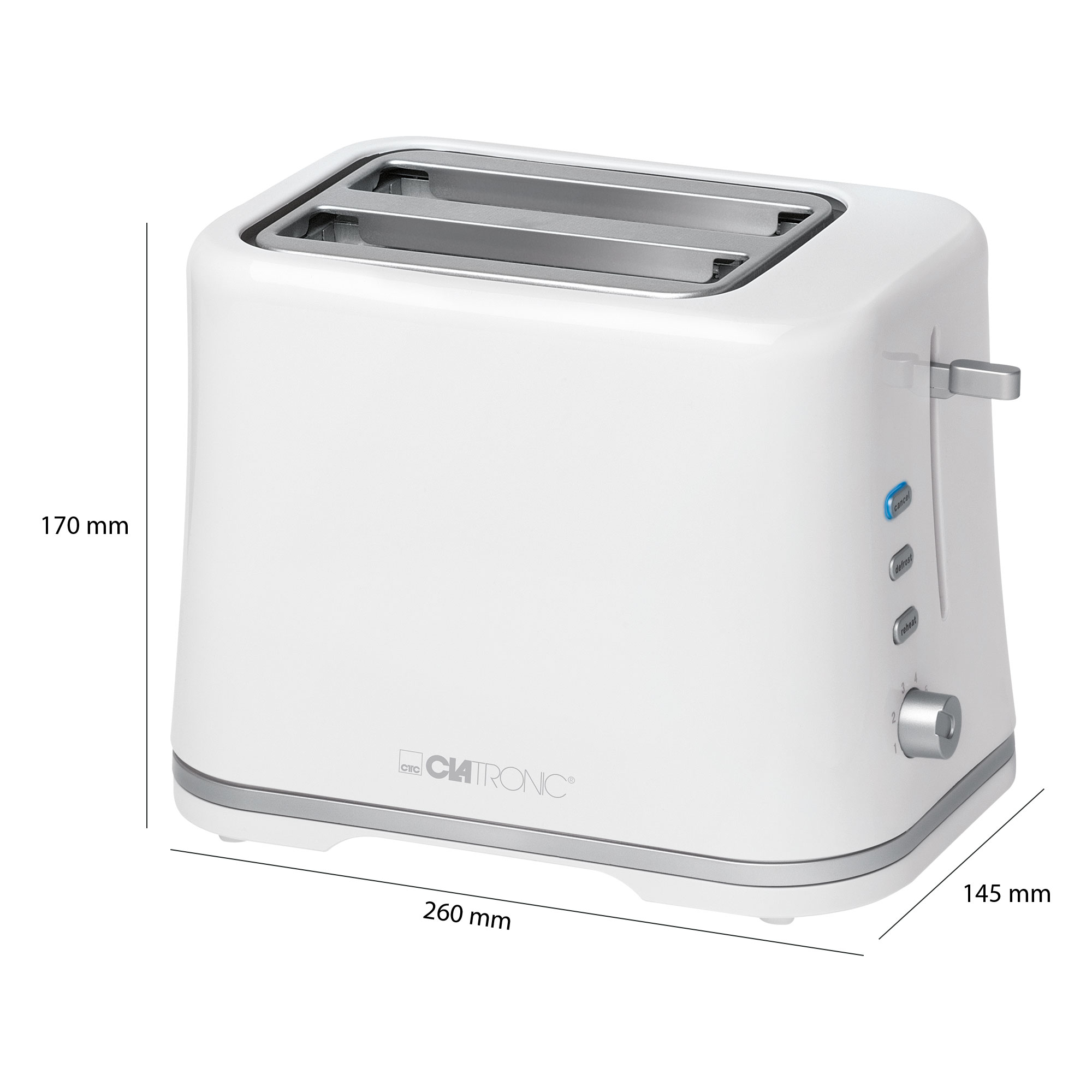 (870 2) 3554 Watt, CLATRONIC Toaster TA Weiß Schlitze:
