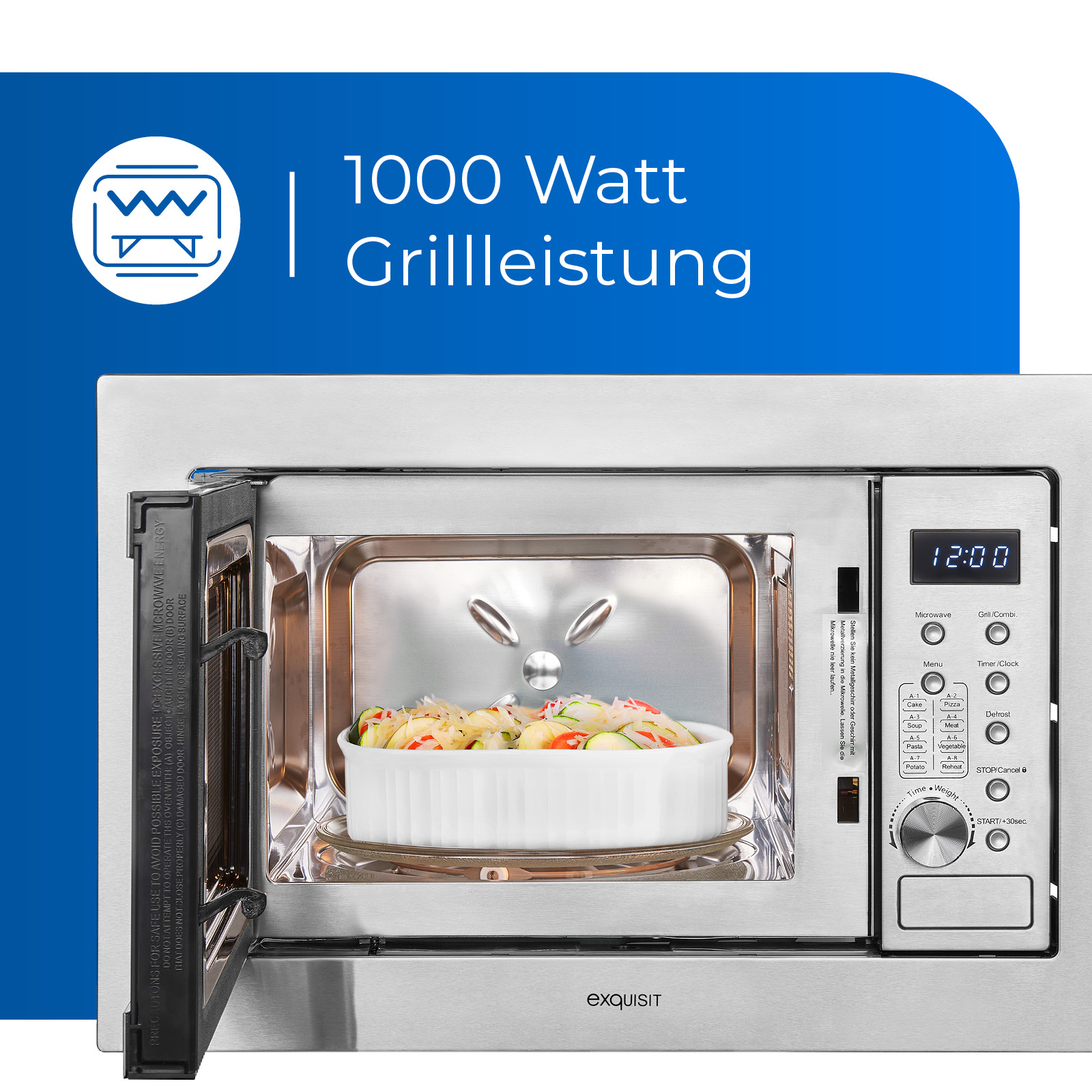 (800 EMW20-DG-020 inox EXQUISIT Watt) Einbau-Mikrowelle