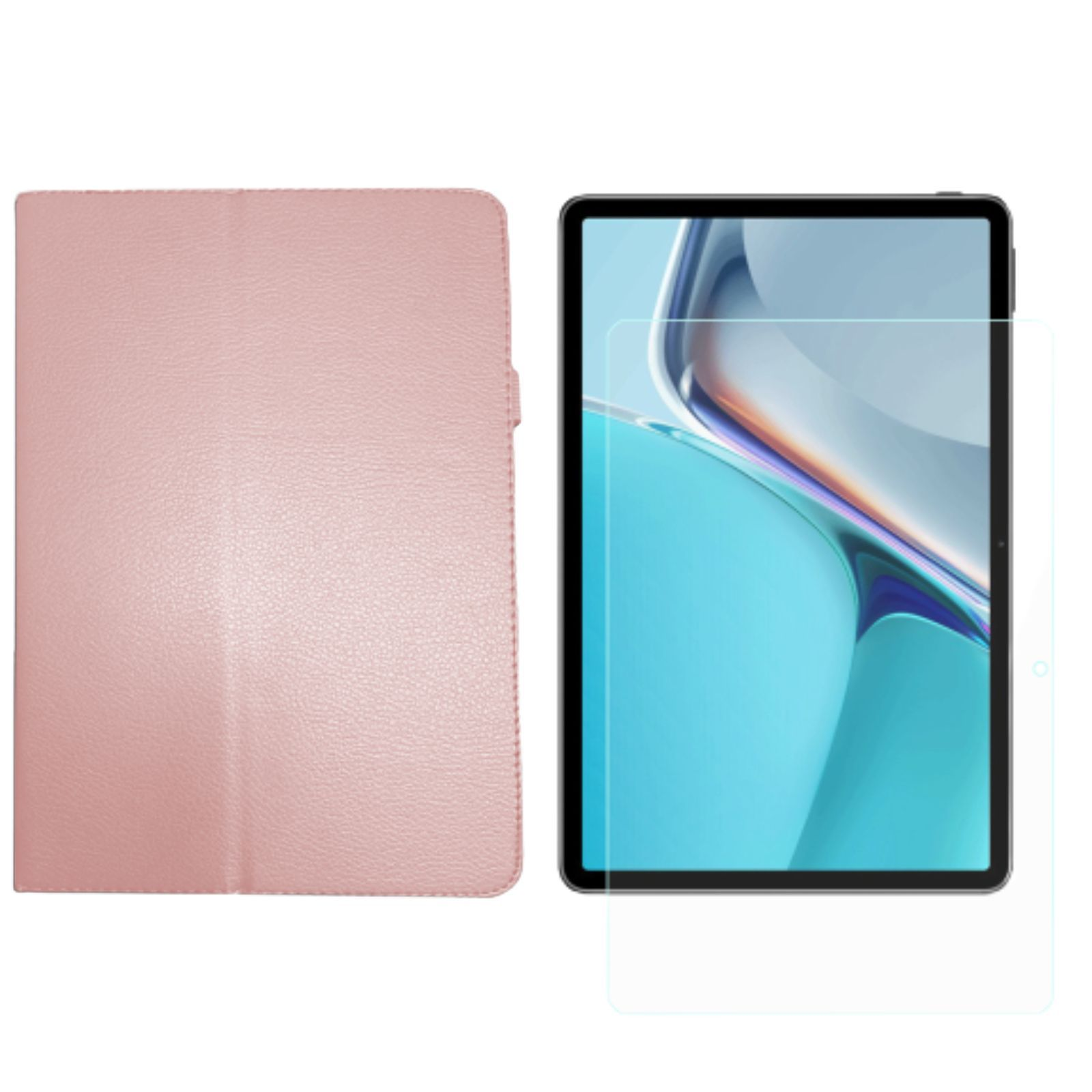 11 2021 Case für Zoll 2in1 + (Schutzhülle Schutzglas) LOBWERK Rosa 11 Set Bookcover Kunstleder, Huawei MatePad