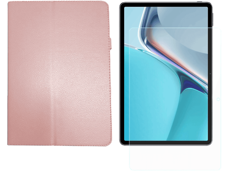 Case für LOBWERK 11 Bookcover Zoll Huawei MatePad 11 (Schutzhülle + 2in1 Schutzglas) 2021 Rosa Set Kunstleder,