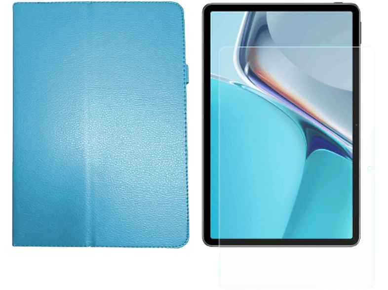 LOBWERK 2in1 Set (Schutzhülle + Schutzglas) Case Bookcover für Huawei MatePad 11 2021 11 Zoll Kunstleder, Hellblau | Tablet Bookcover