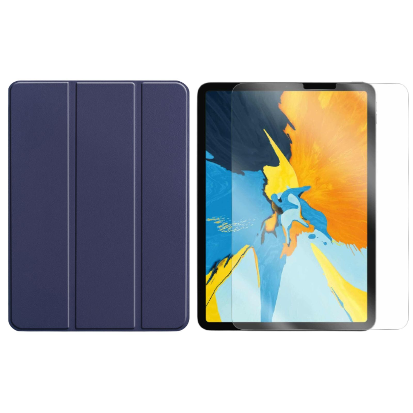 12.9 Kunstleder, Apple LOBWERK Schutzglas) 12.9 Bookcover 2in1 5. Case Pro für Zoll + Set 2021 Blau iPad (Schutzhülle Generation